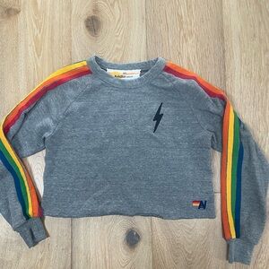 Gray women's crop sweatshirt 5 Stripe lightning bolt by Aviator Nation XS